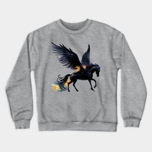 Mythical Fire Pegasus black horse winged flying night watercolor fantasy magical fairy tale illustration Crewneck Sweatshirt